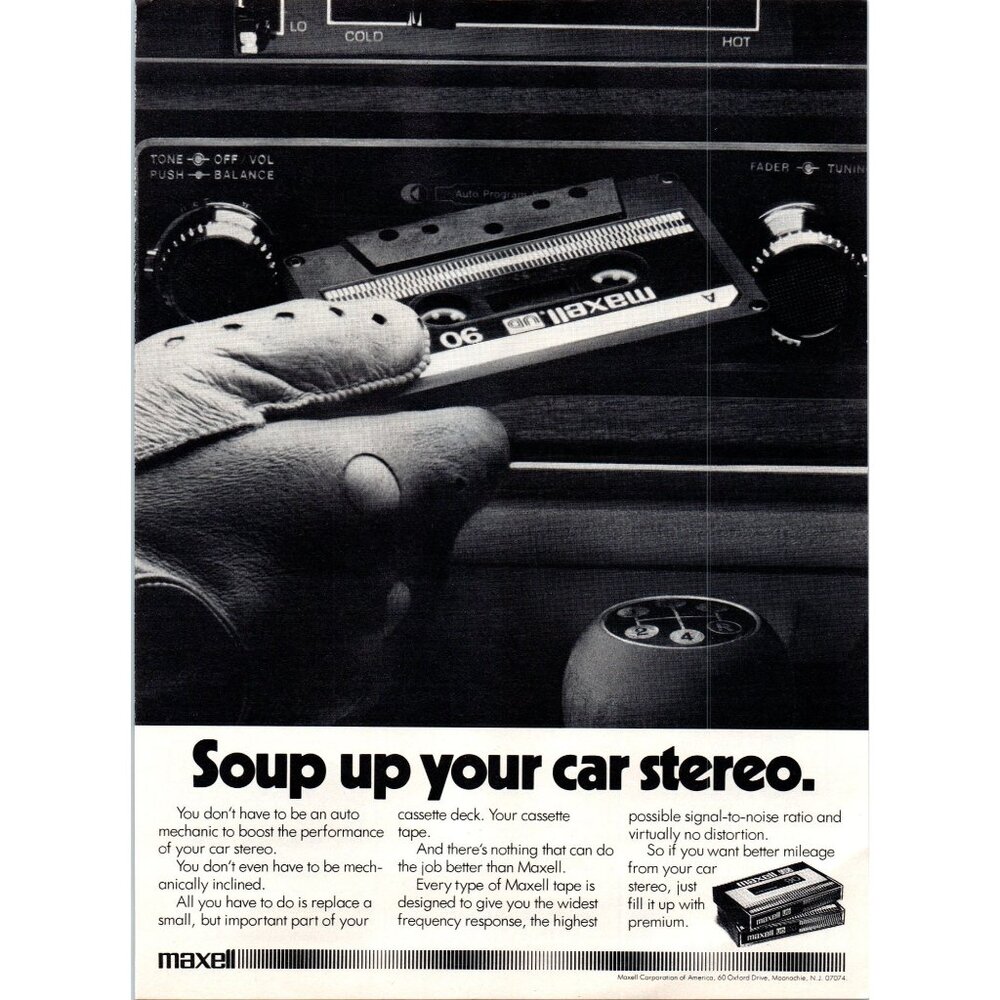 1979 Maxell Cassette Tape Vintage Print Ad Leather Driving Gloves 70s Wall Art